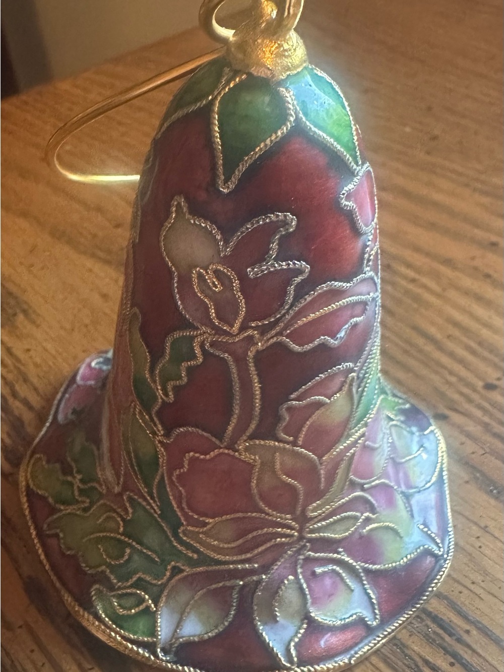 Vintage Cloisonné Enamel Laurel Bell Christmas Ornament Holiday Heirloom Decor